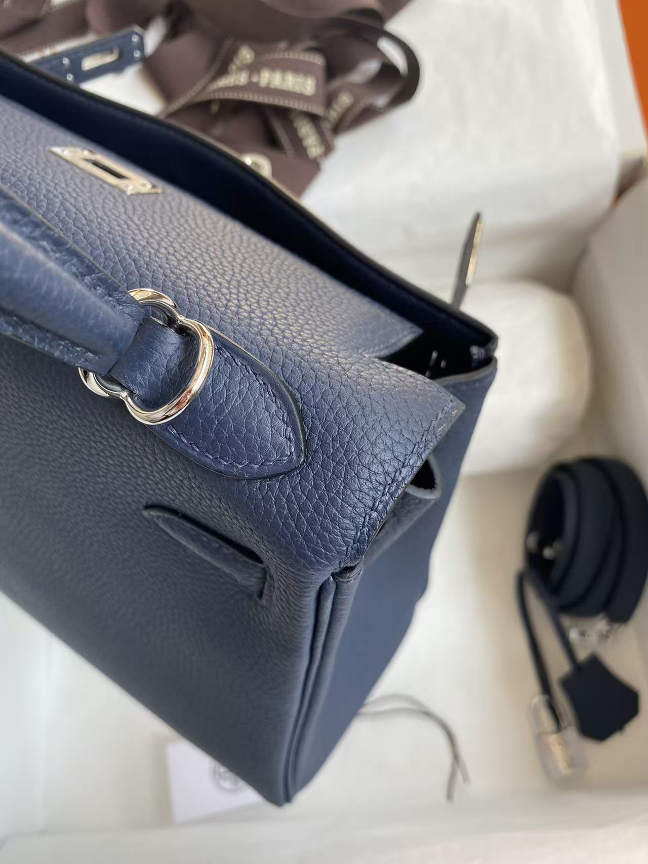 HM Kelly Bag 25cm Dark Blue Togo Leather SHW