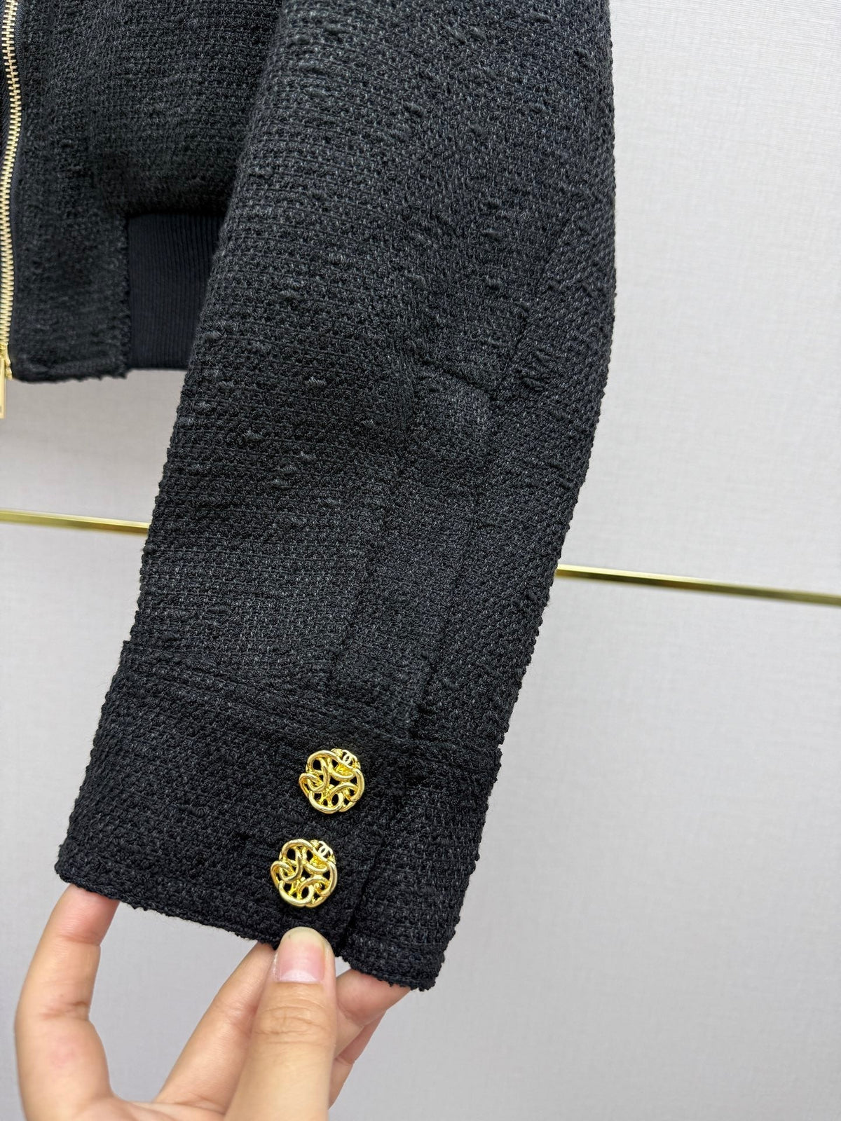 CC 26SS Tweed Zip-Up Jacket & High-Waisted Midi Skirt Set Black Cotton 437540