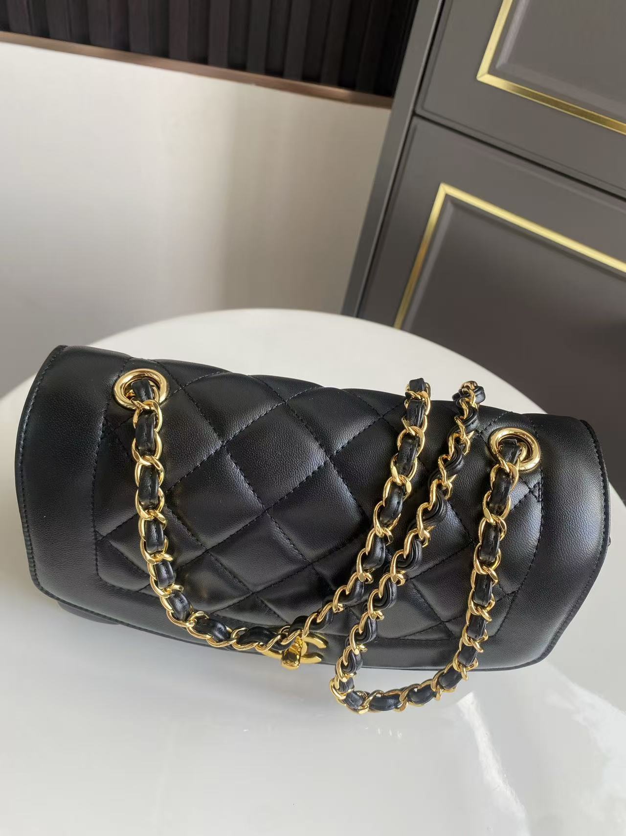 CC Small Diana Flap Bag Black Lambskin GHW