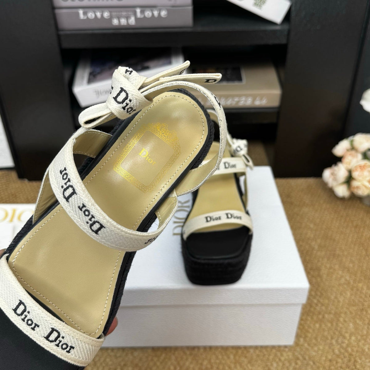 Dior 26s Espadrille Wedge Sandal Black Canvas Calfskin