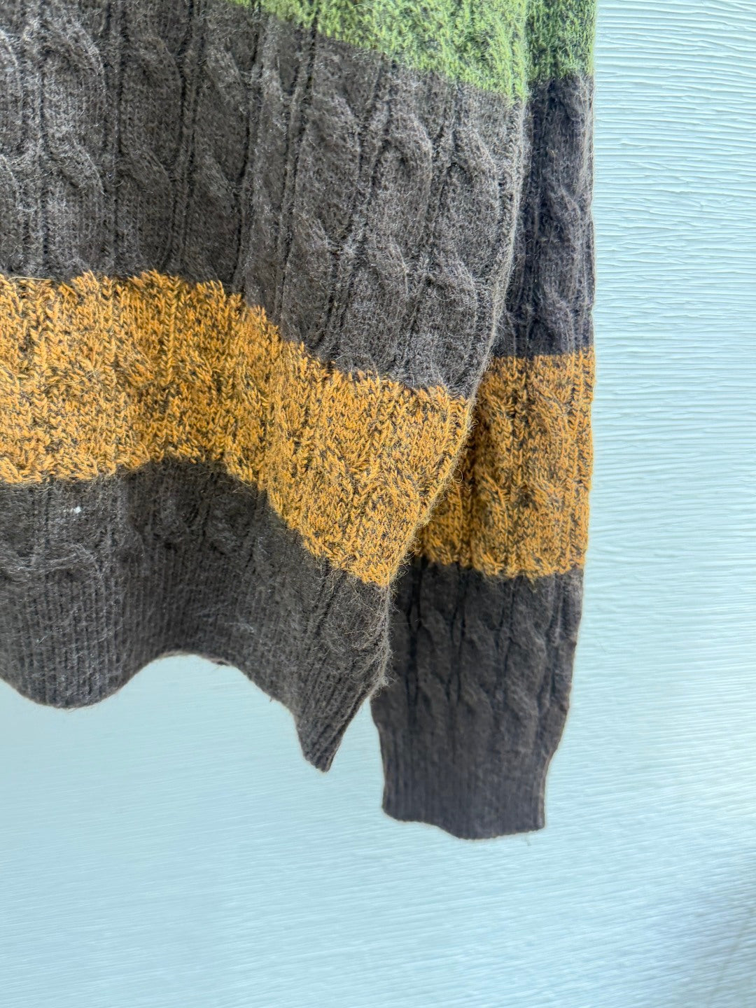 Miu 26FW Cable-Knit V-Neck Striped Sweater Brown Multi-Color Wool 313356
