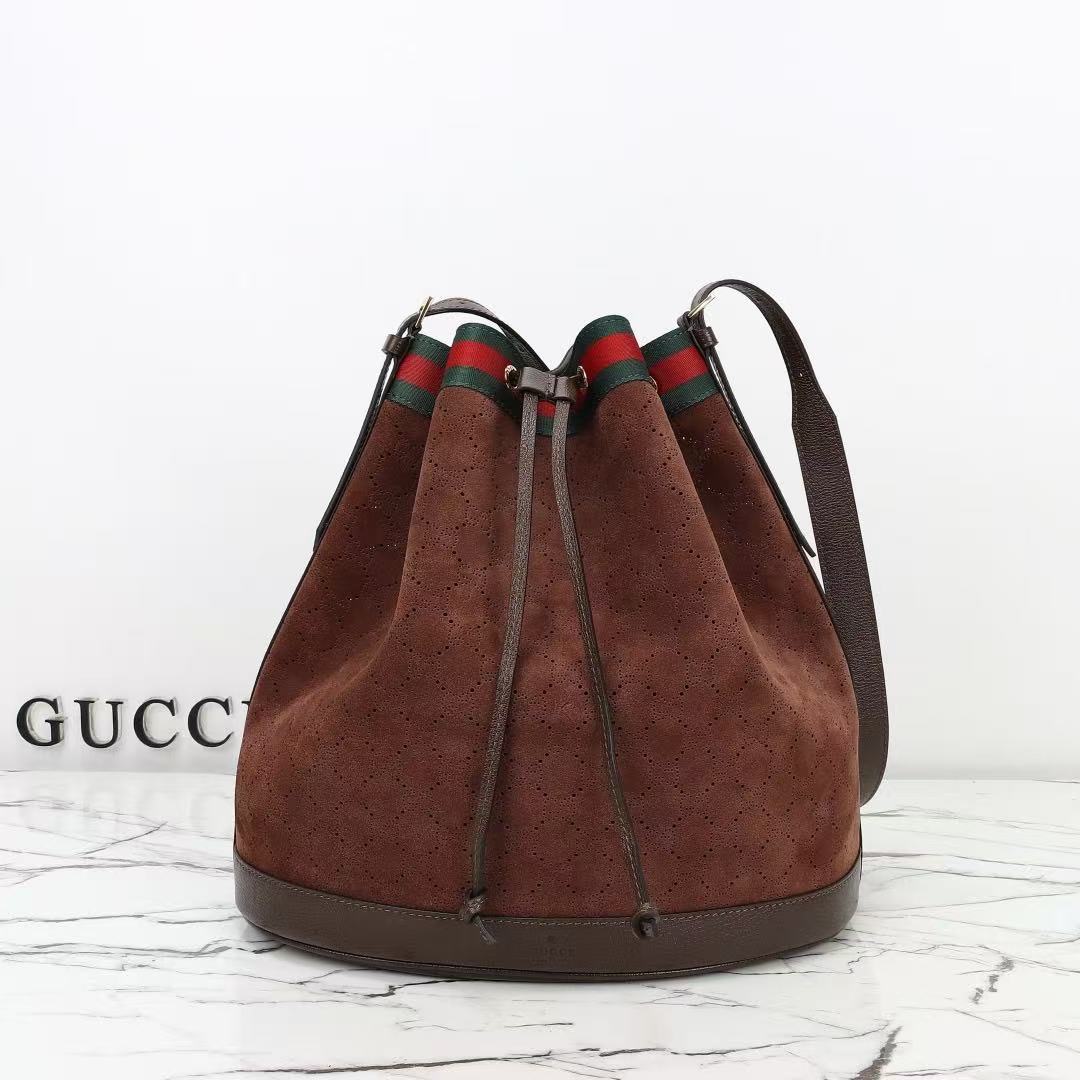 GG Venice Bucket Bag 33cm Dark Brown Suede
