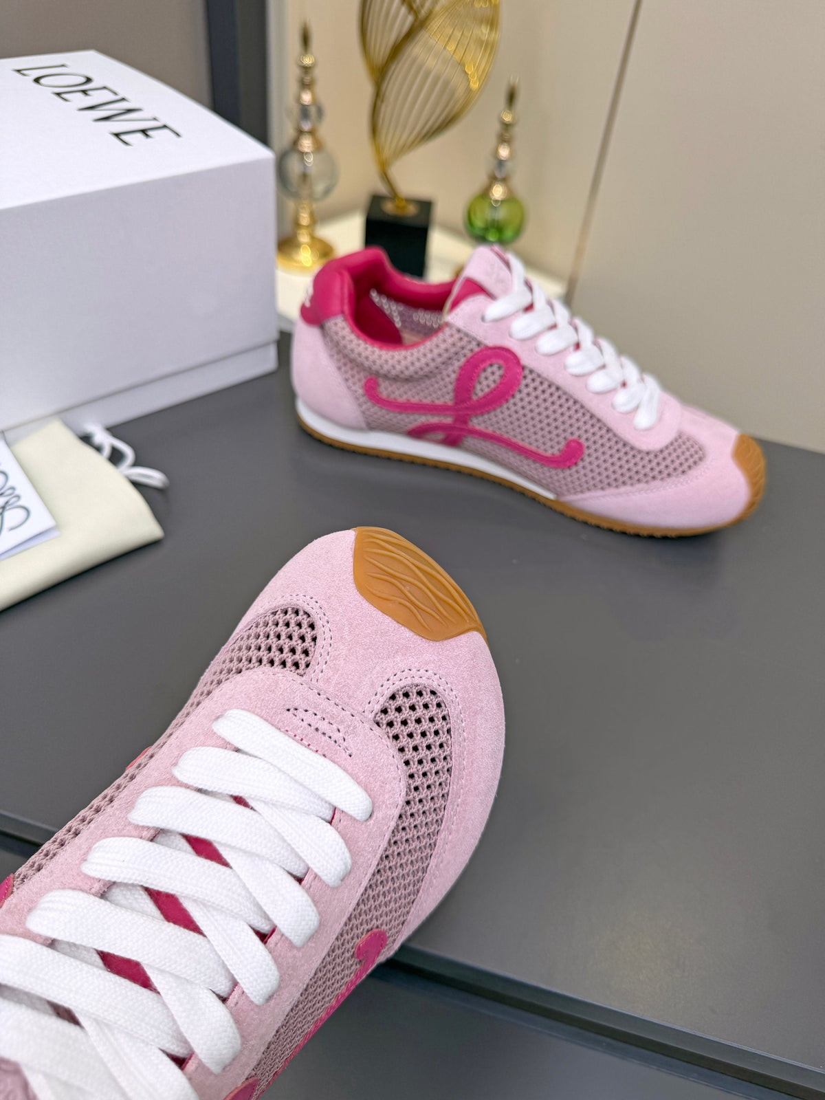 Loewe 26S Runner 2.0 Sneakers in Pink Suede and Mesh Fabric