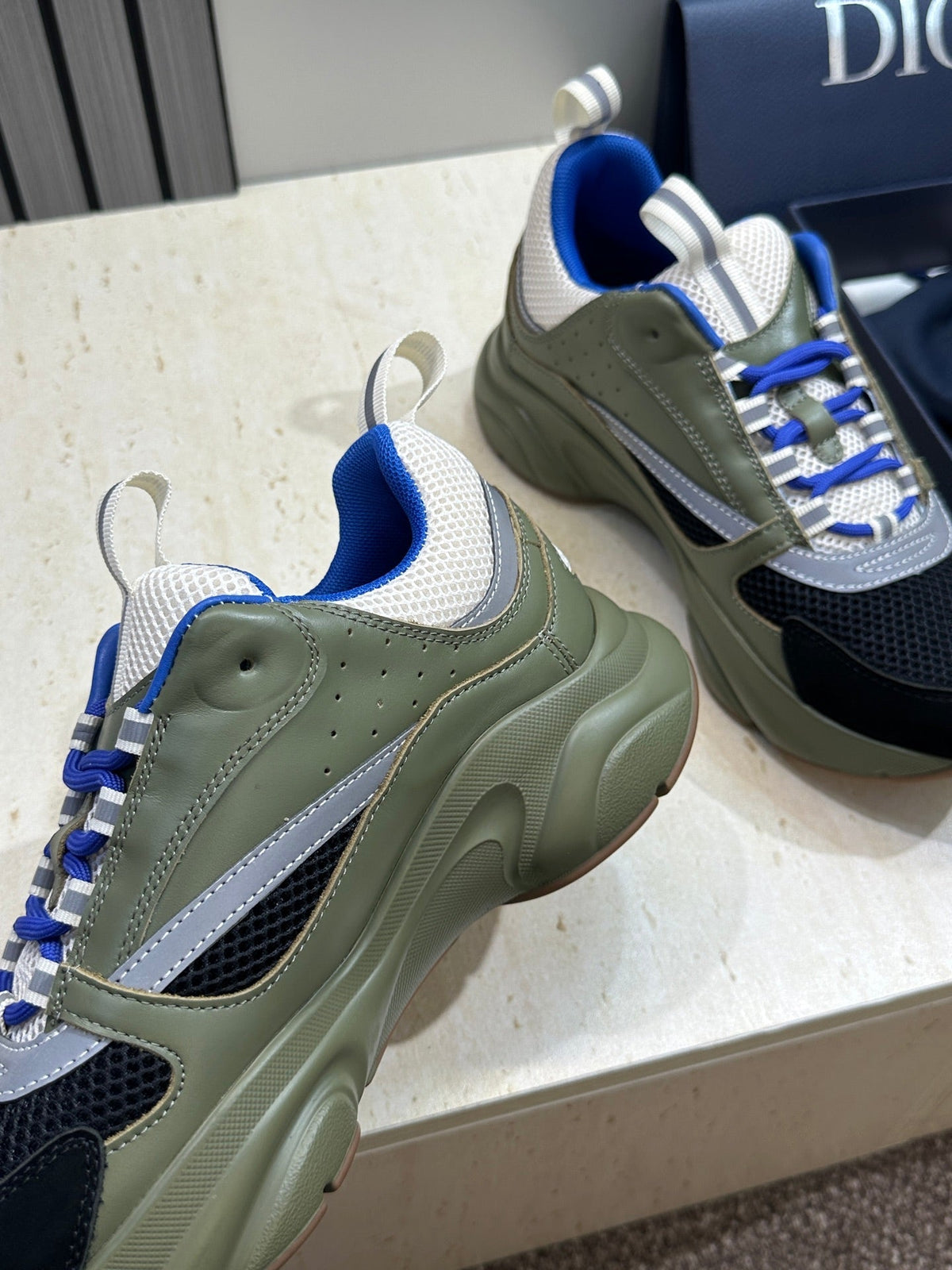 CD 26s Men B22 Sneakers Khaki Green Black Mesh Royal Blue Lining 529184