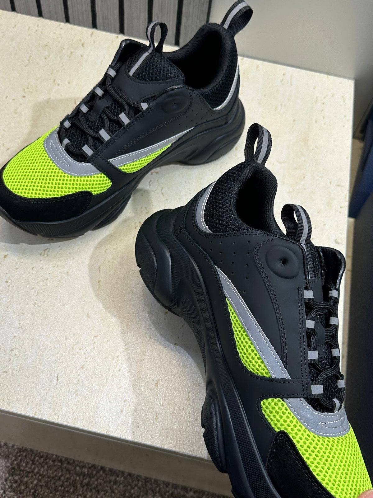 CD 26s Men B22 Sneakers Black Neon Green Mesh 729415