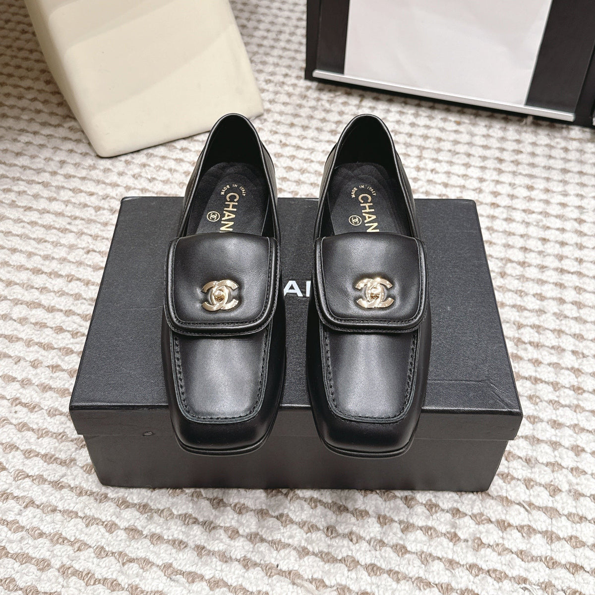 CC 26S Loafers in Black Calfskin with Gold-Tone CC Logo