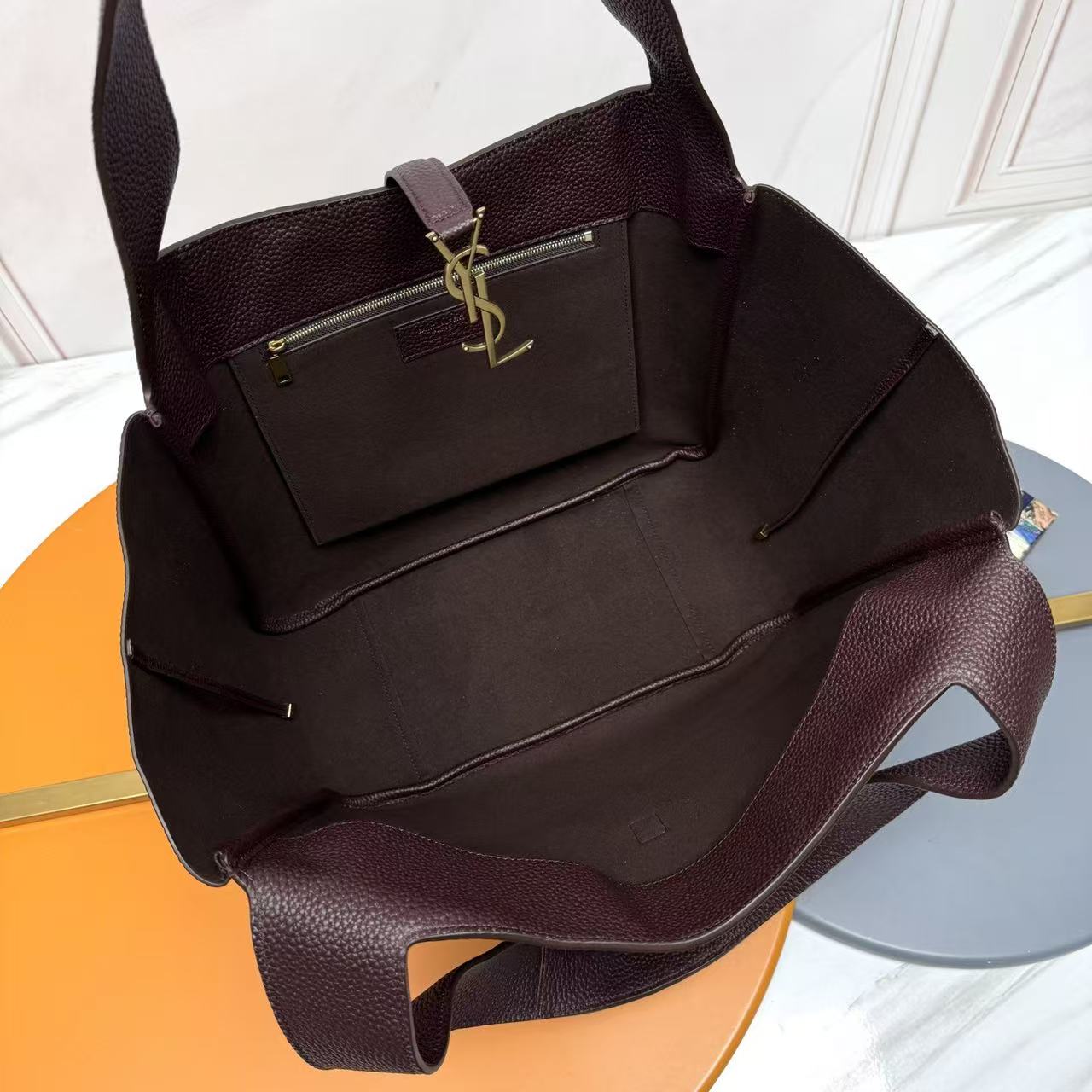 YSL Le 5 À 7 Bea Hobo Bag Dark Brown Grained Leather