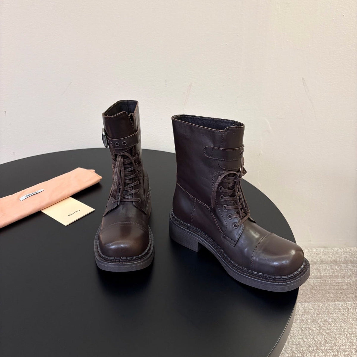 Miumiu 26s Lace-up Ankle Boots Brown Calfskin