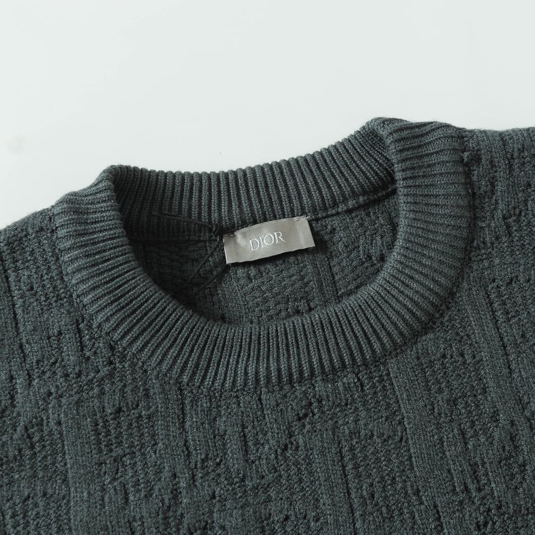 Dior 26s Crewneck Sweater Dark Grey Dior Oblique Jacquard Wool Men