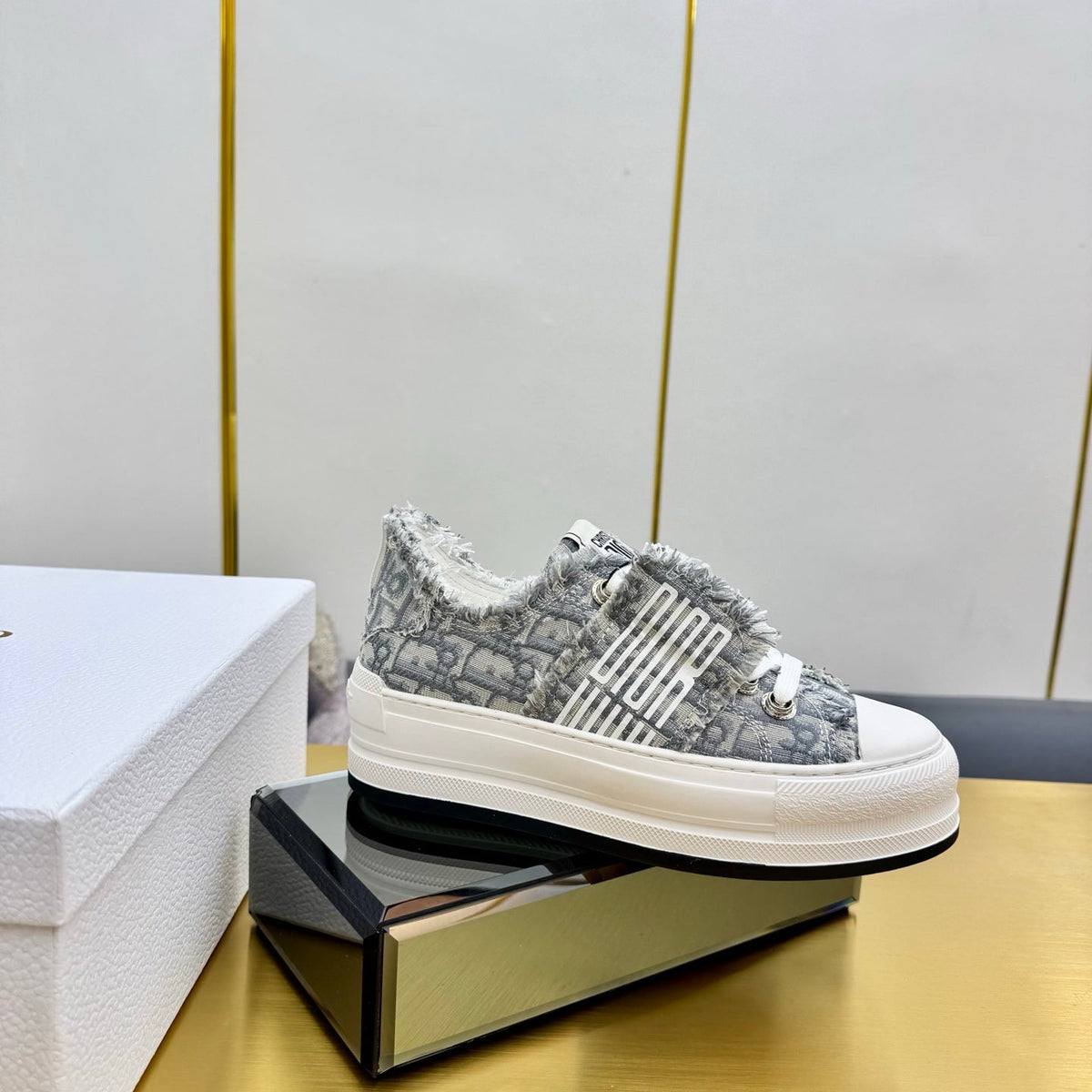CD 26s Platform Sneaker 50mm Grey White Oblique Canvas 294185