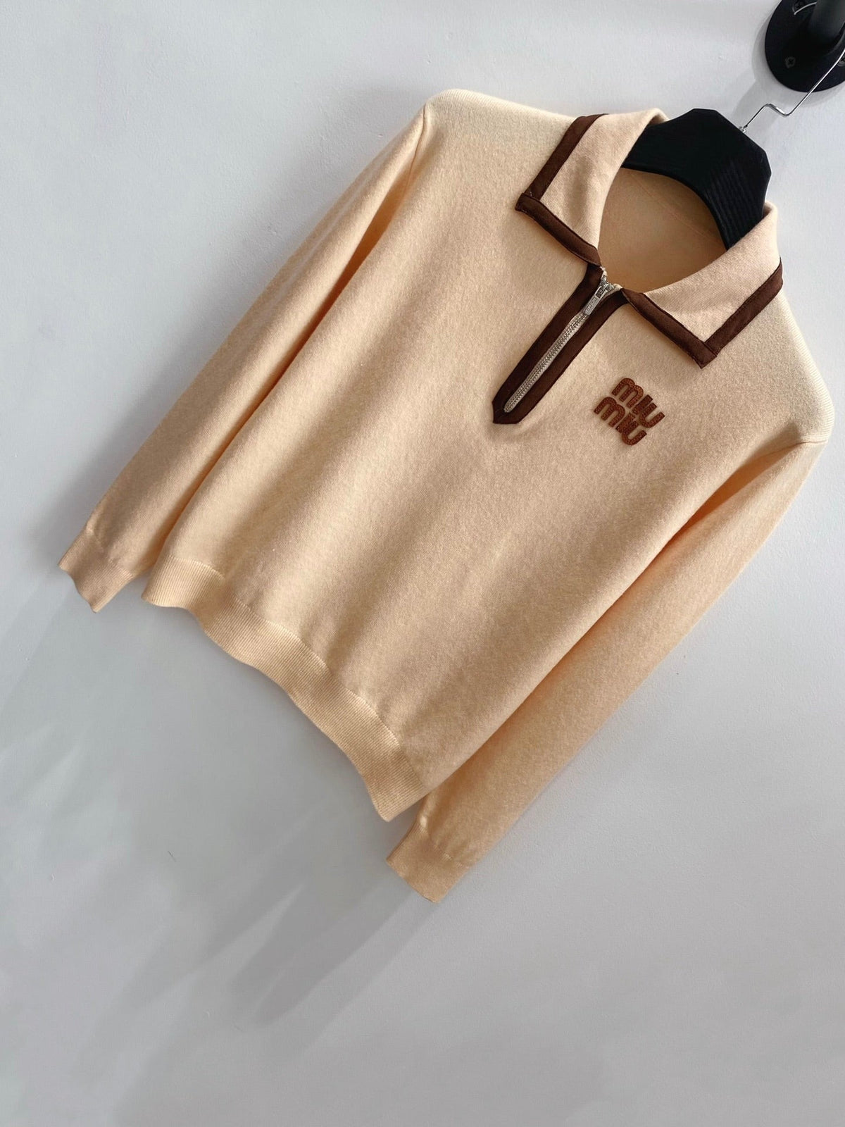 Miumiu 2026 Long-Sleeved Polo Sweater Beige Wool 433365