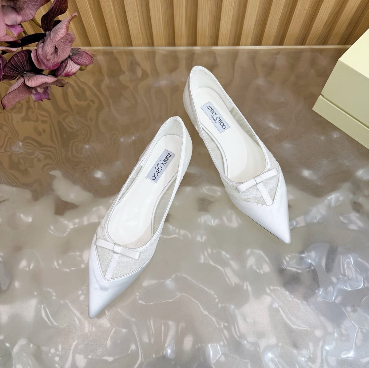 Jimmy Choo 26S Flats White Mesh And Satin 924371