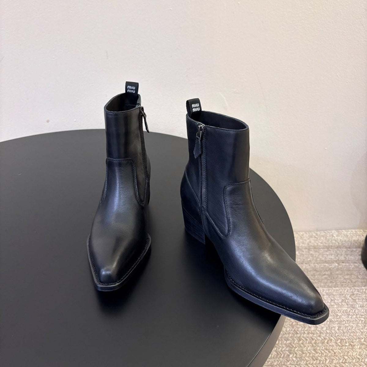 Miumiu 26s Western Ankle Boots Black Calfskin
