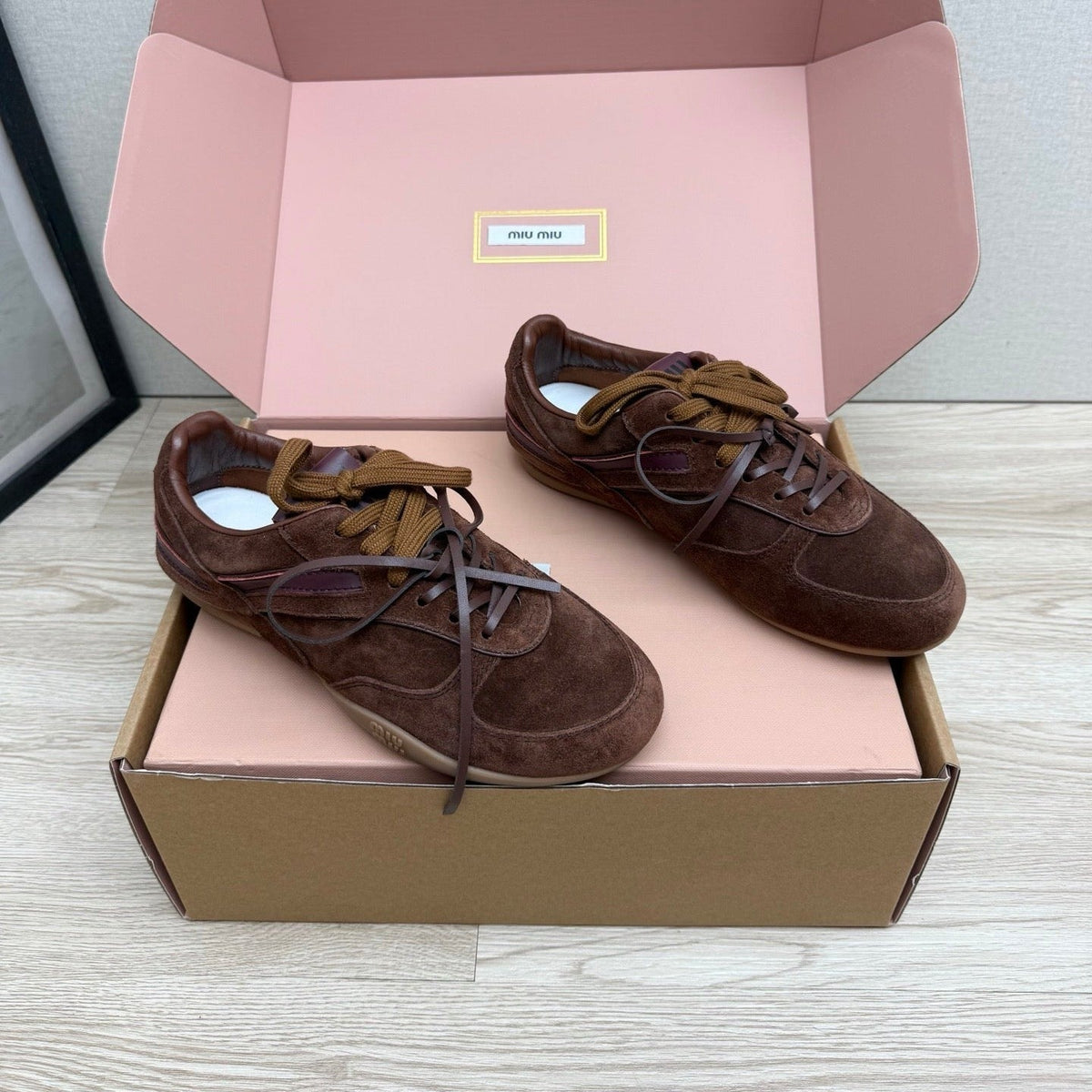 Miumiu 26s Sneakers Dark Brown Suede Style 11
