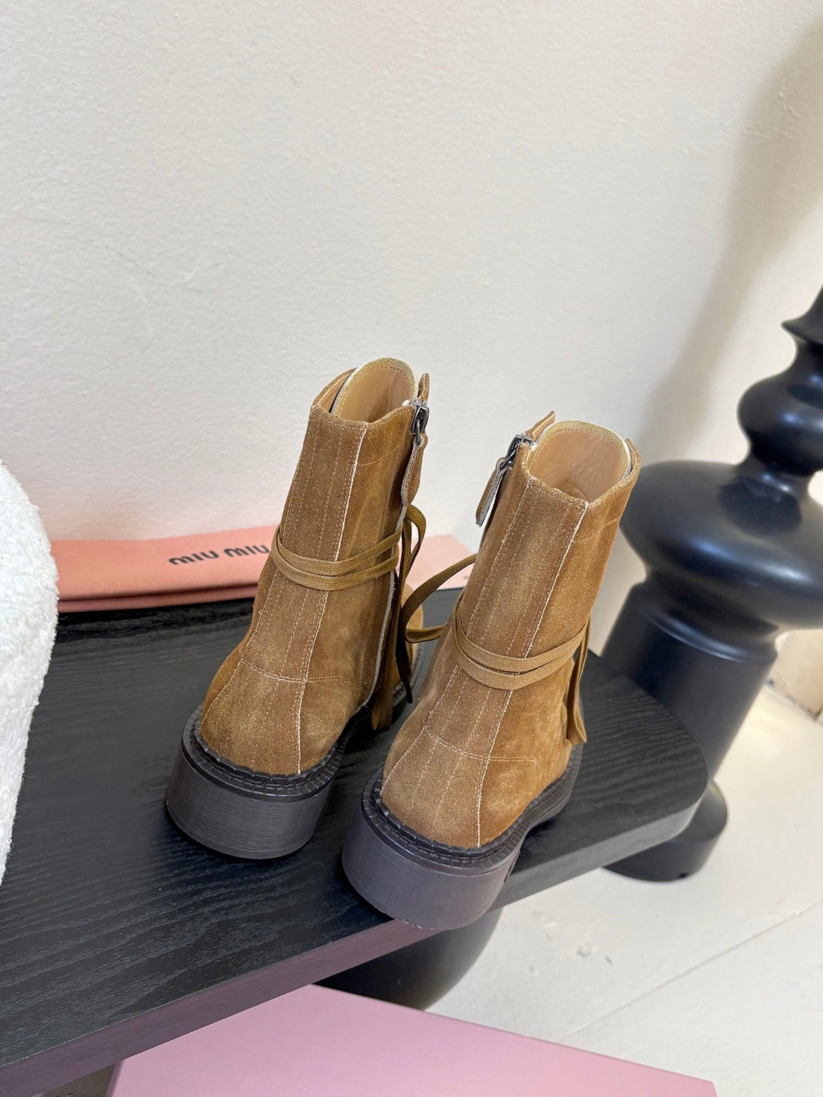 Miumiu 25s Laced Booties Cinnamon Brown Suede