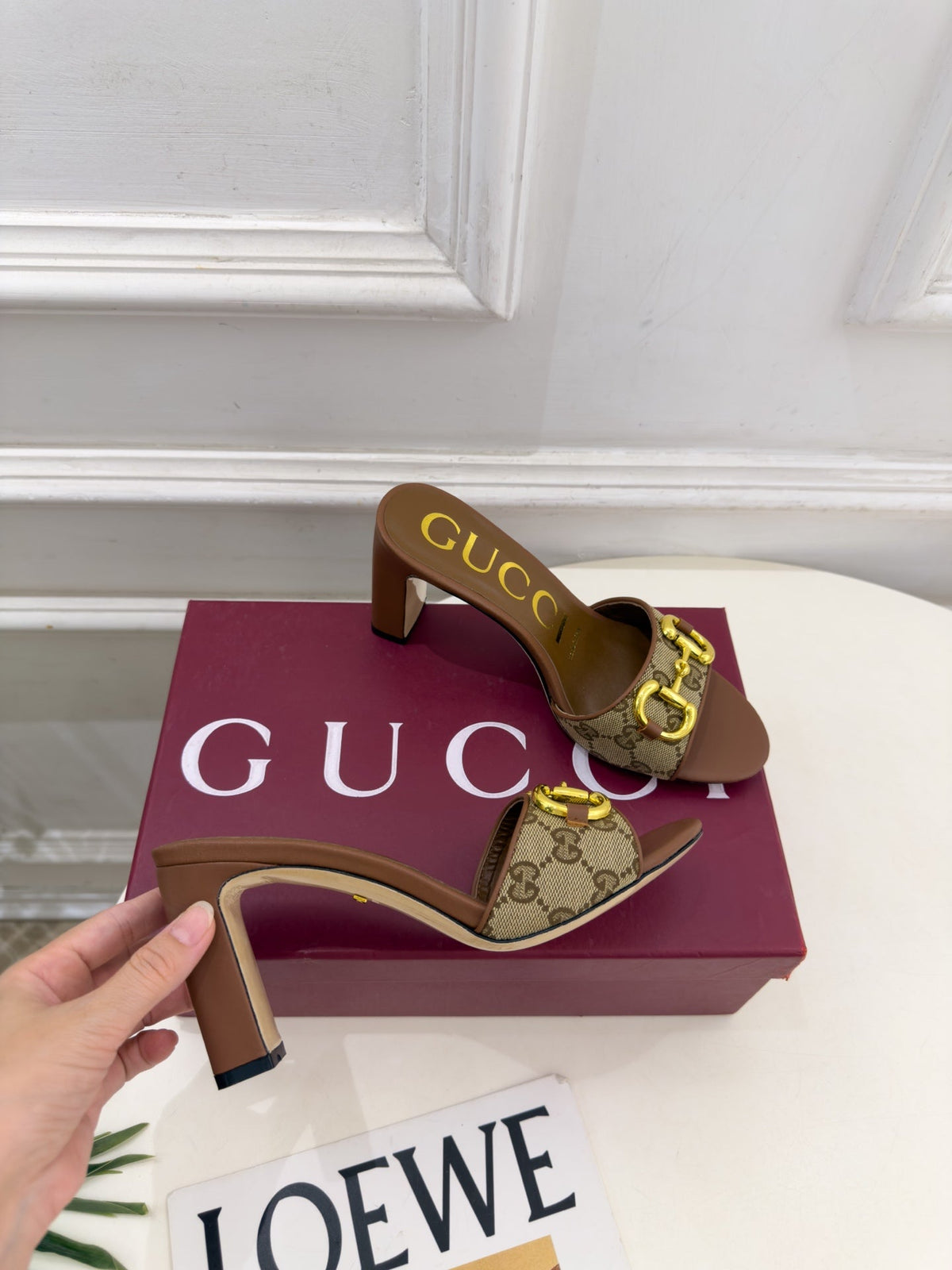 GG Horsebit High-Heel Slide Sandals 8cm Canvas 164956