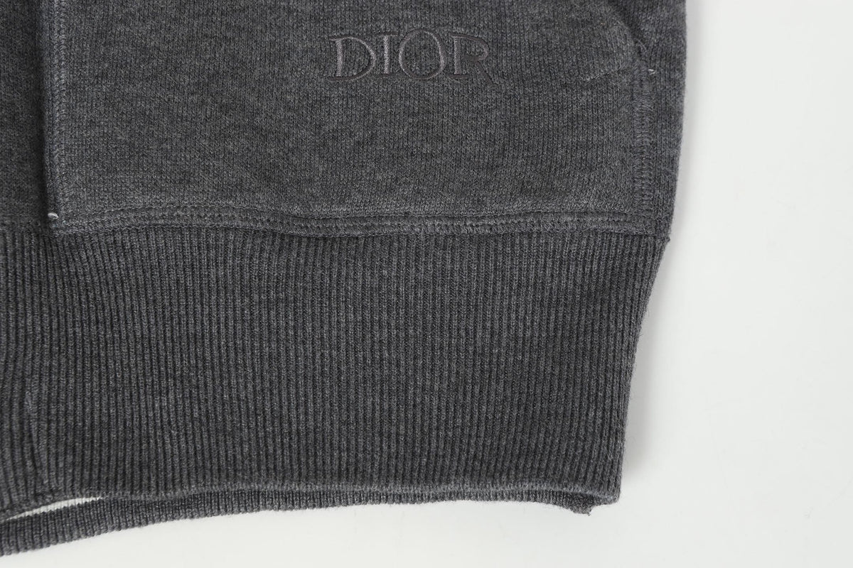 Dior 26s Reversible Hoodie Grey Blue Dior Oblique Knit Men