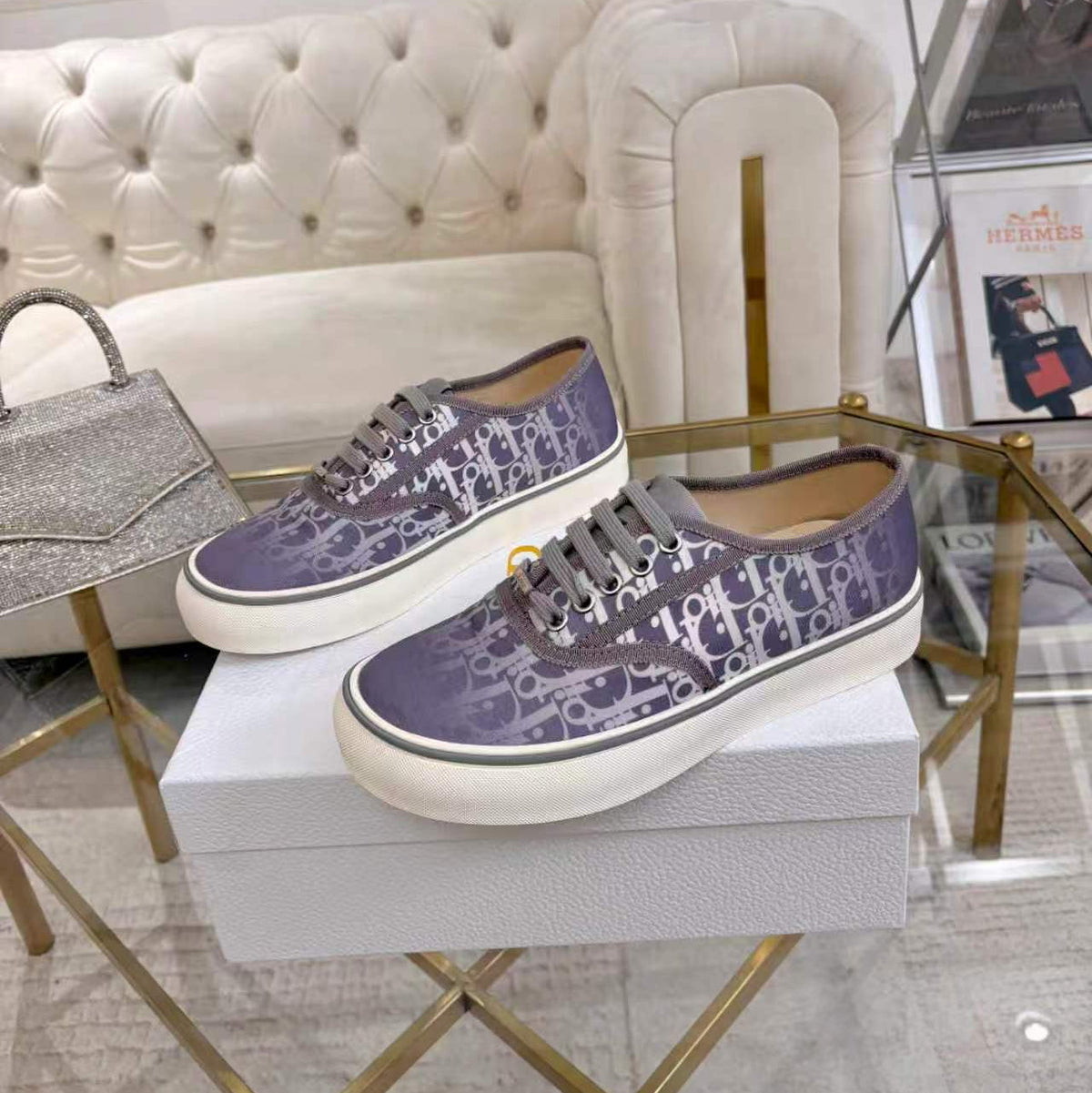 CD 26s Low Top Sneakers Light Purple Dior Oblique Canvas 619420