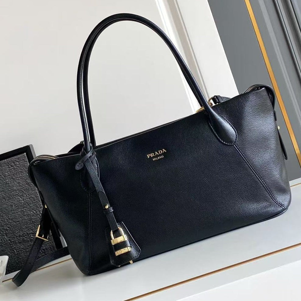 Prada 2026 Ouvert Large Leather Tote Bag 32cm Leather