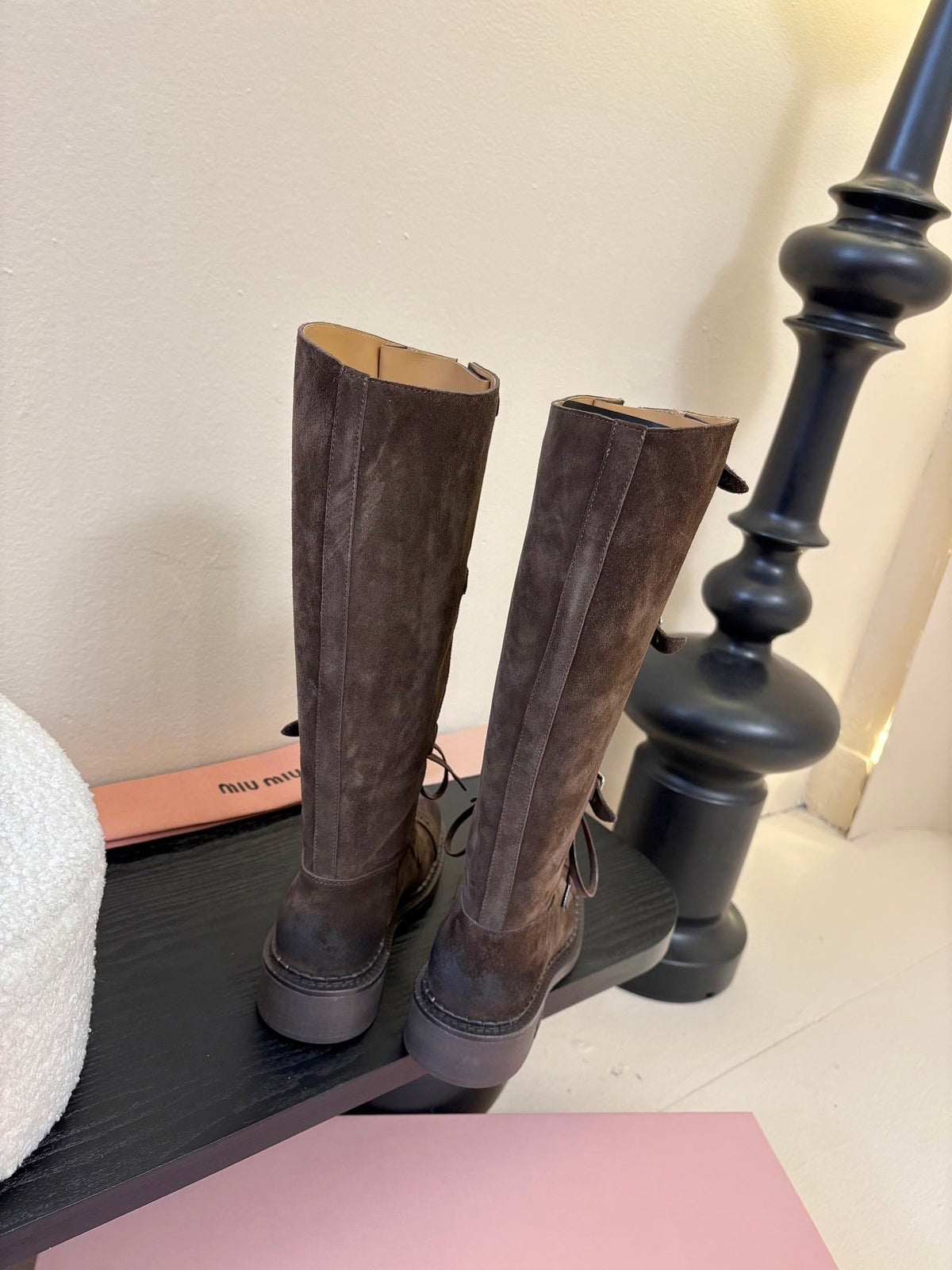 Miumiu 25s Army Boots Dark Brown Suede