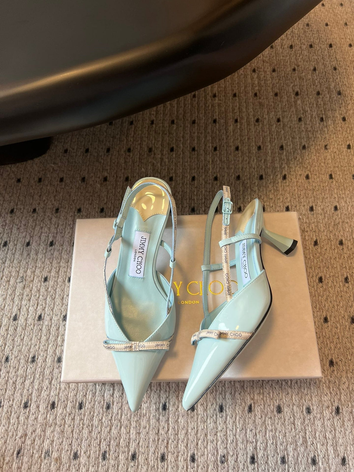 Jimmy Choo 26S Slingback Heels 6.5cm Pastel Blue Patent Calfskin 627194