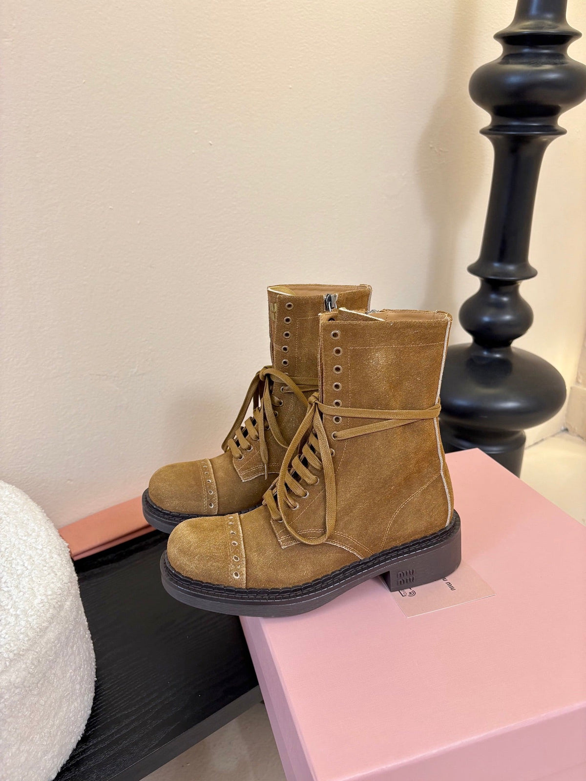 Miumiu 25s Laced Booties Cinnamon Brown Suede