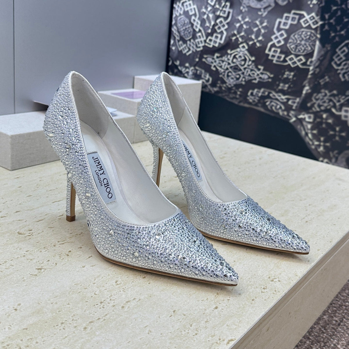Jimmy Choo 26S High Heels 9.5cm Silver Crystal-Embellished 173958