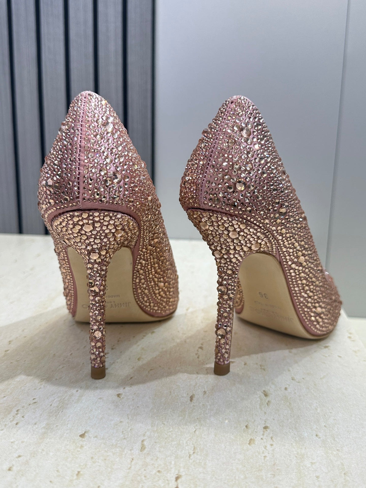 Jimmy Choo 26S High Heels 9.5cm Pink Rose Gold Crystal-Embellished 481935