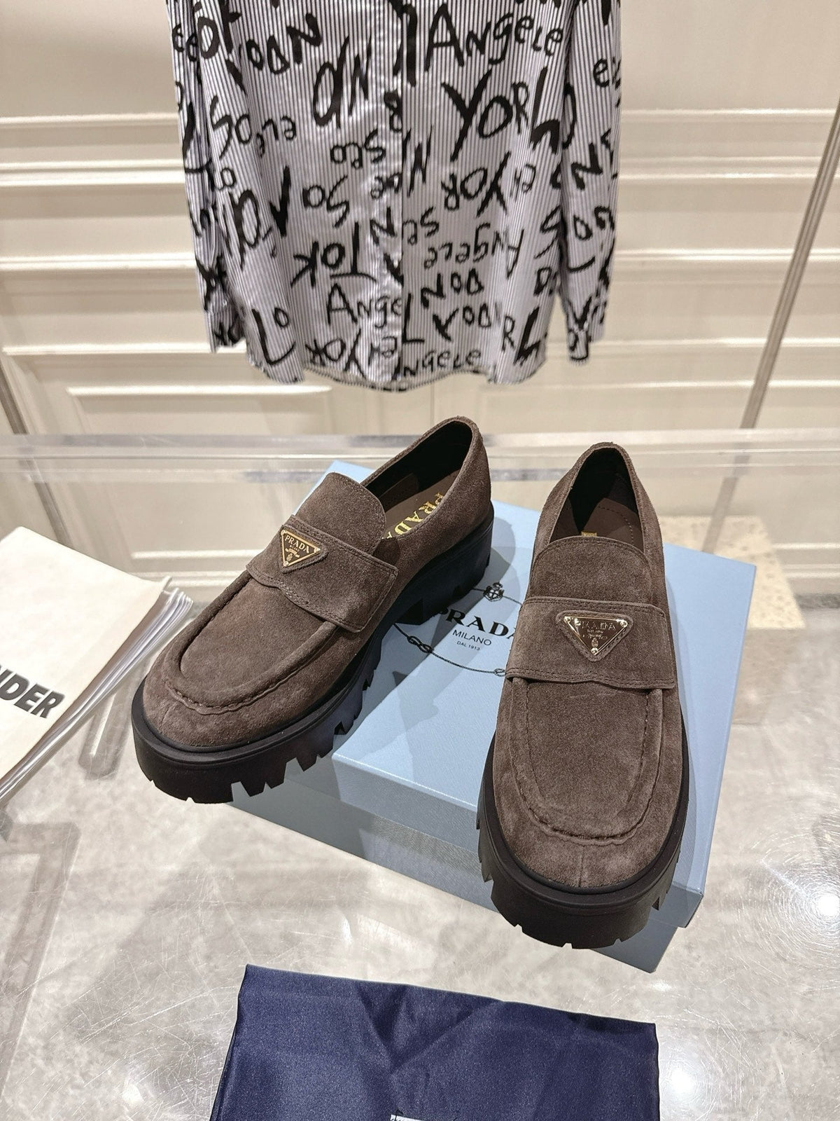 Prada 26S Platform Loafers 45mm Dark Brown Suede