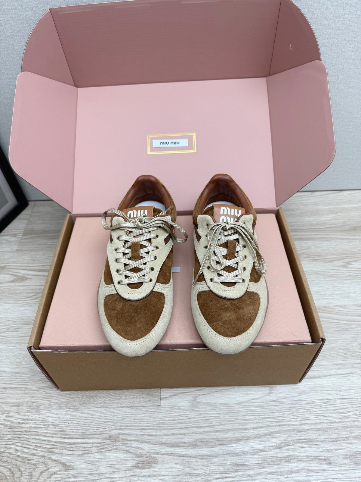Miumiu 26s Sneakers Beige Mix Brown Suede