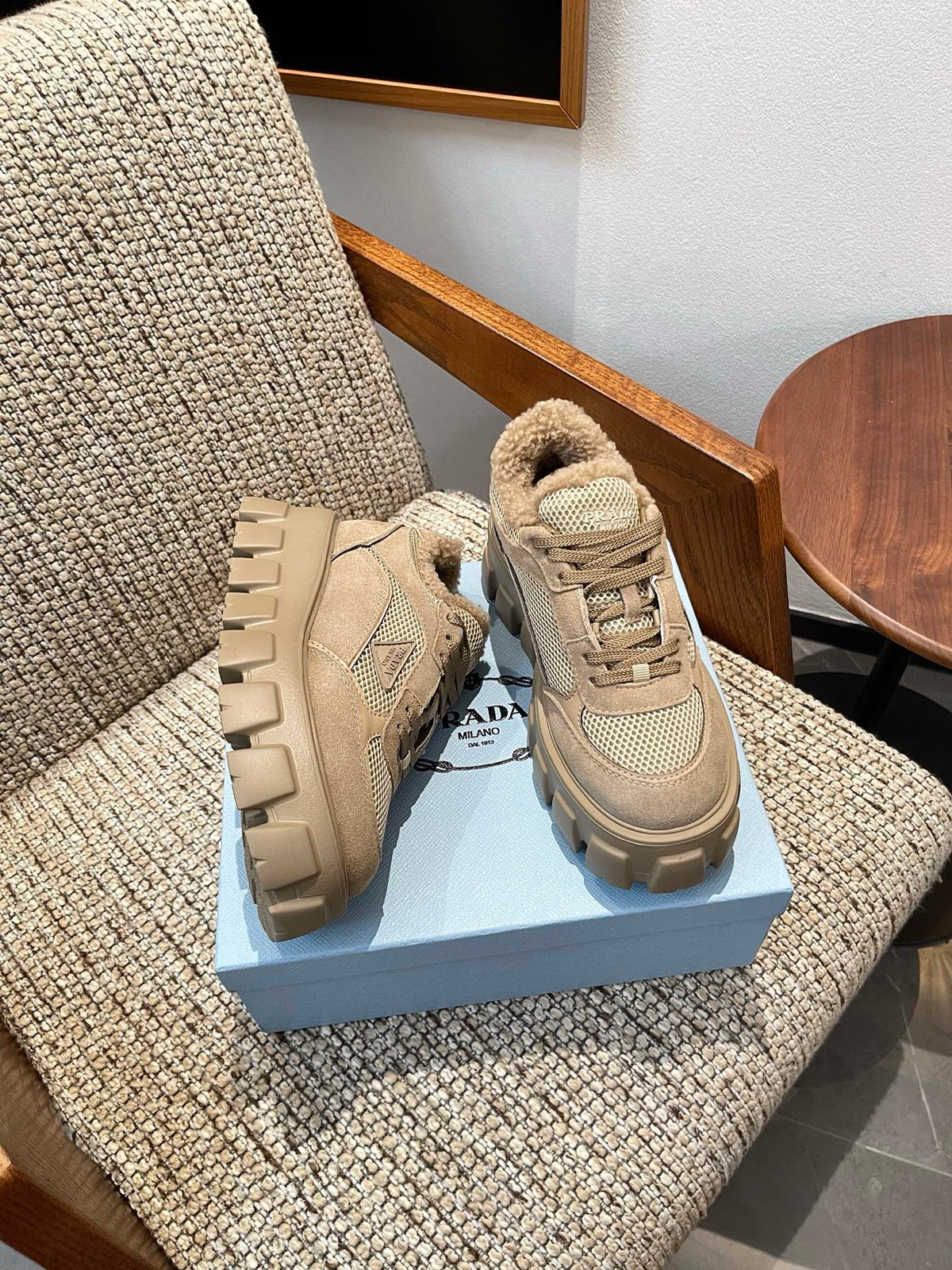 Prada 2026 Monolith Trainer Sneaker Suede Mesh Wool 175418