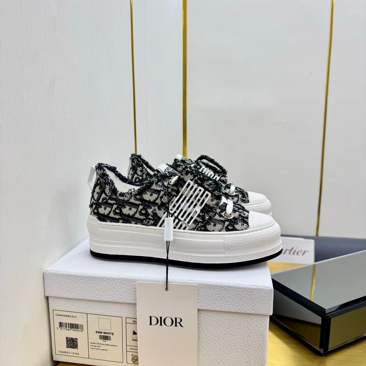 CD 26s Platform Sneaker 50mm Black White Oblique Canvas 839152