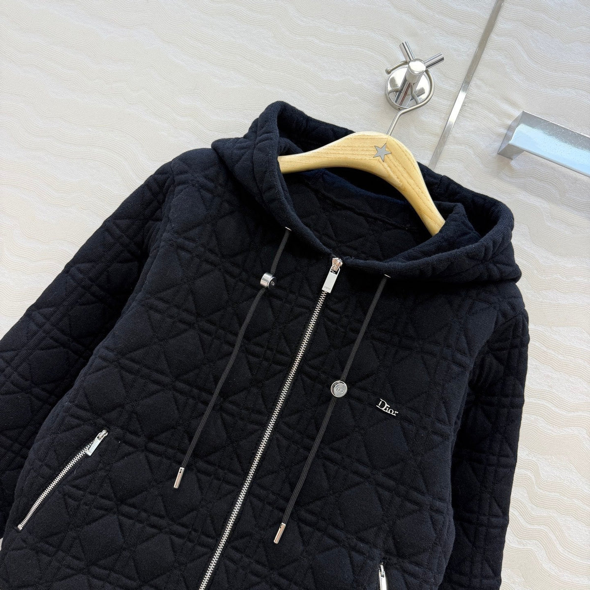 CD 26FW Hooded Zipped Macrocannage Jacket Black Wool 441043