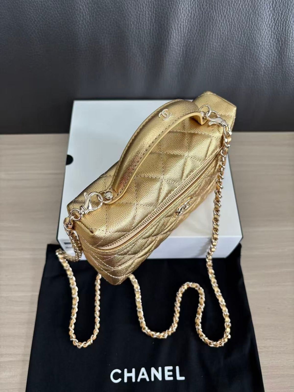 Chanel 2026 Vanity With Chain Gold Metallic Shiny Lambskin