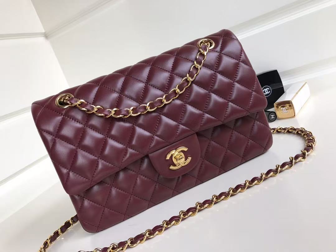 CC A1112 Flap Bag 25 Burgundy Quited Lambskin
