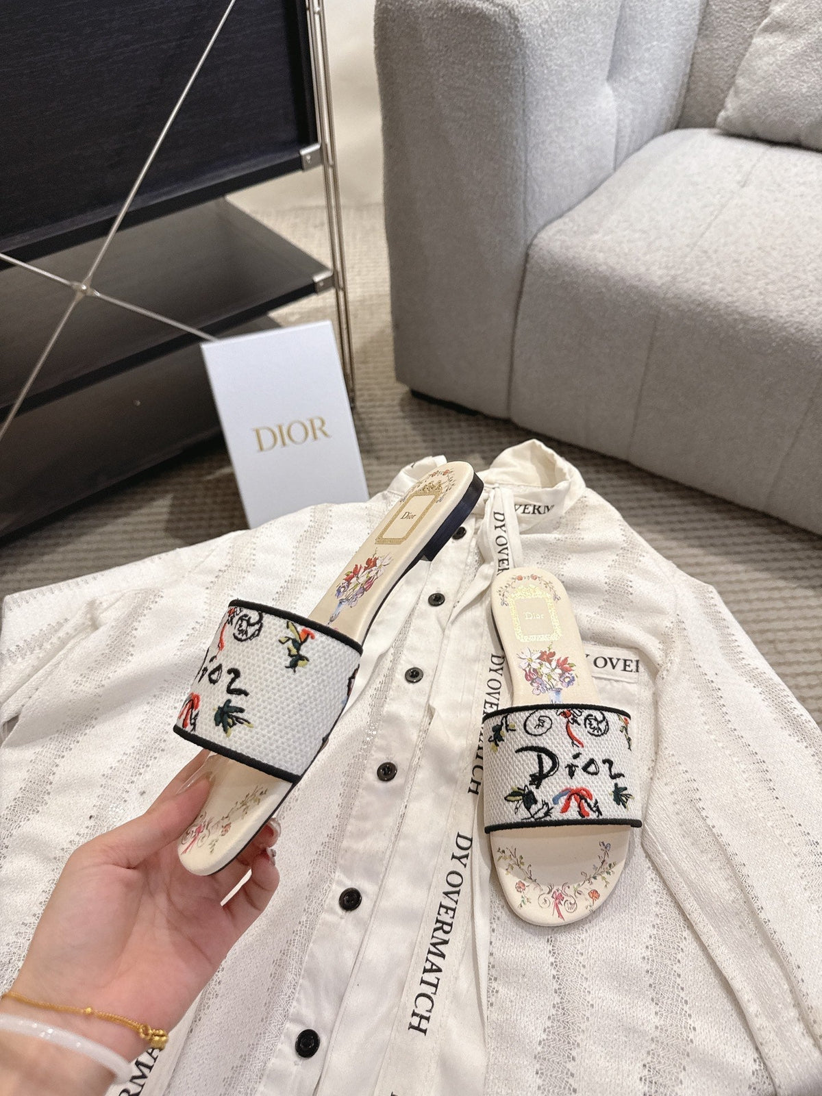 CD 26s D Way Slide Multicolor Dior Jardin D'Hiver Embroidered Cotton 731952