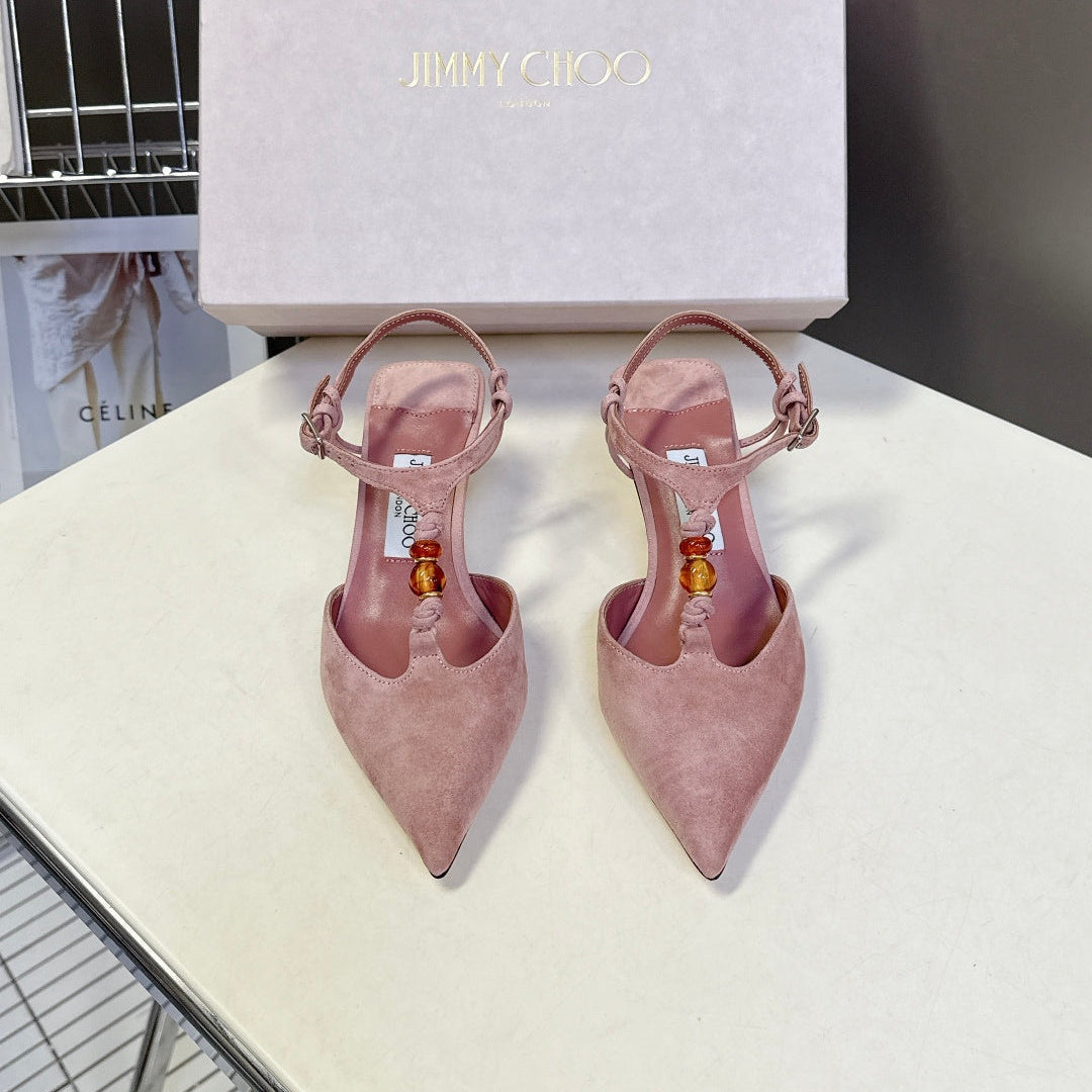Jimmy Choo 26S High Heels 5.0cm Dusty Pink Suede 834195