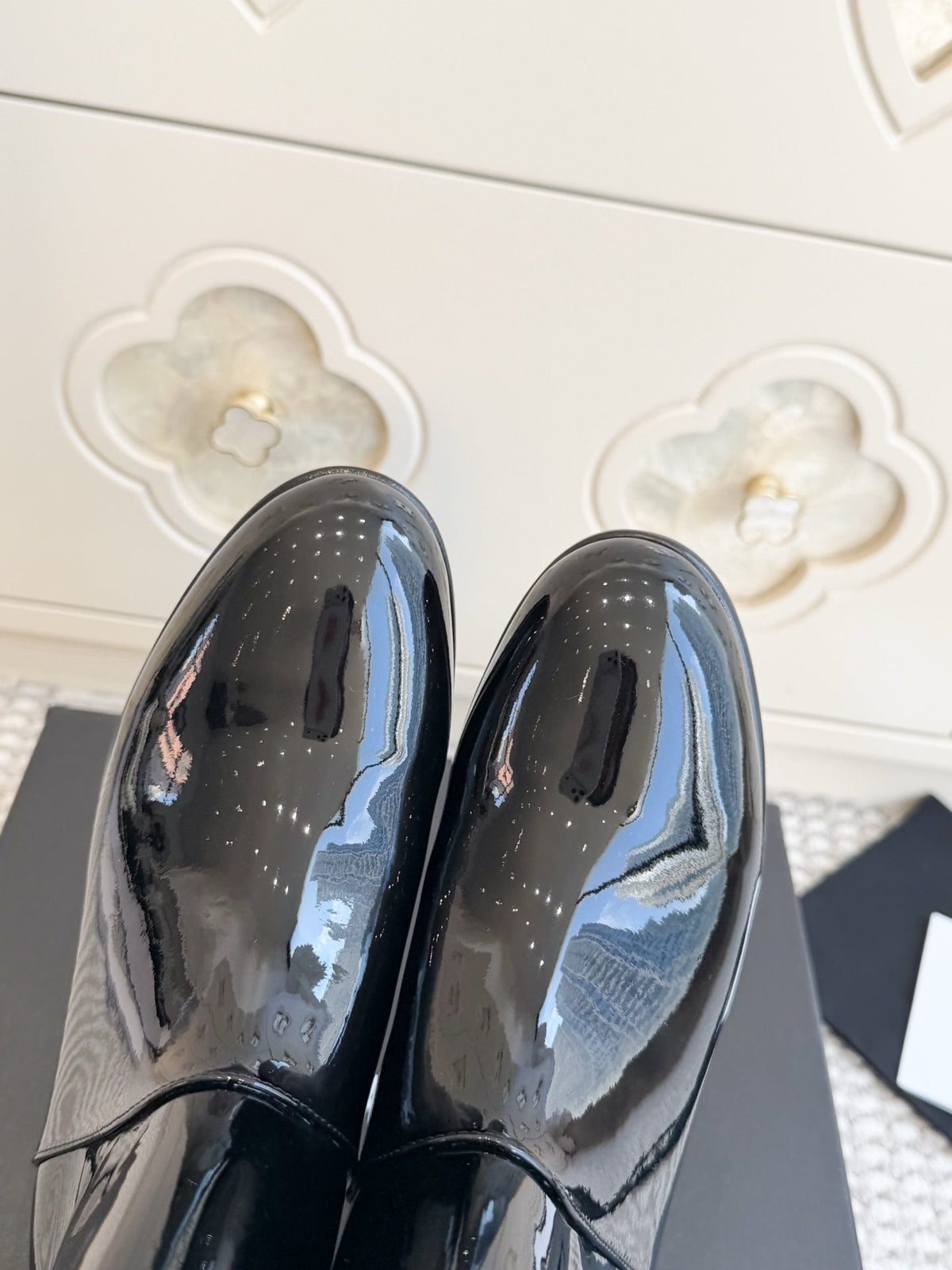 Chanel 26s Short Boots Black Patent Leather