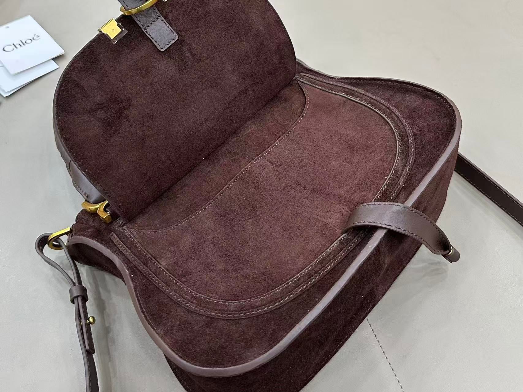Marcie Bag In Grained Leather Dark Brown Suede