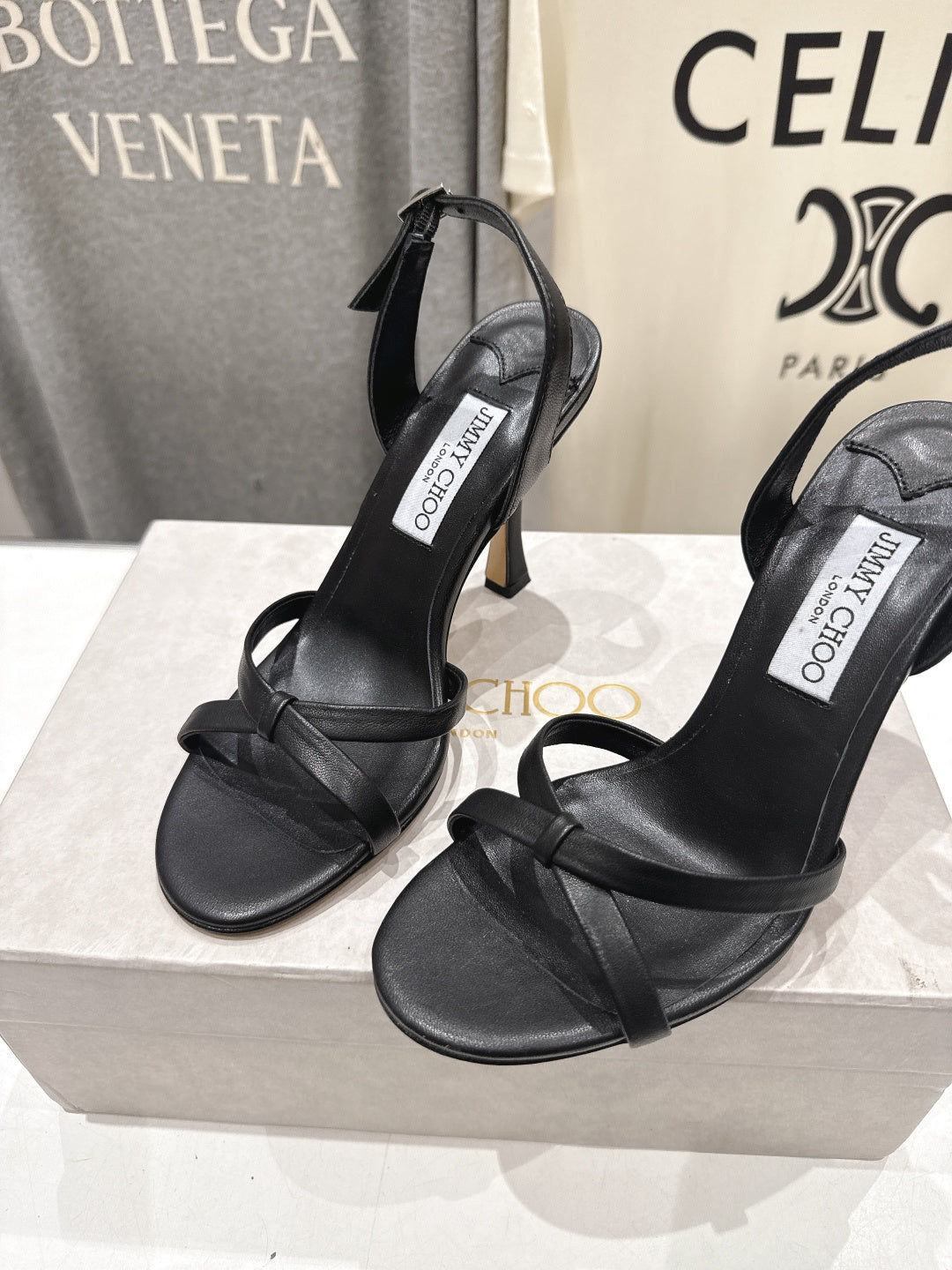 Jimmy Choo 26S High-Heeled Sandals 10.0cm Black Lambskin 491583
