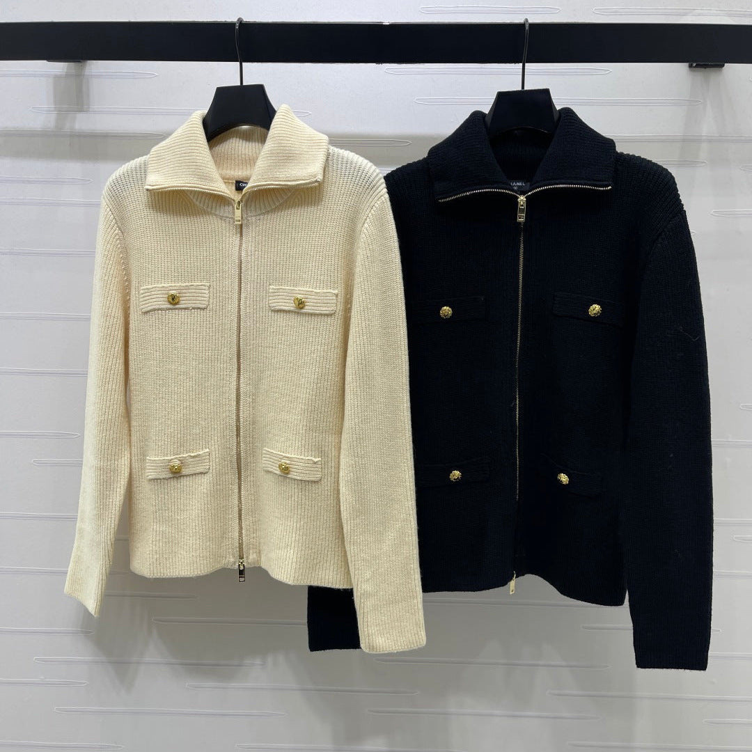 CC 26FW Ribbed-Knit Double-Zip Cardigan Gold-Tone Hardware Cashmere 274022