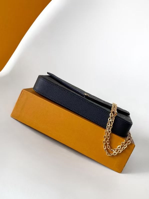 LV Félicie Pochette 21cm Black Monogram Embossed Leather GHW