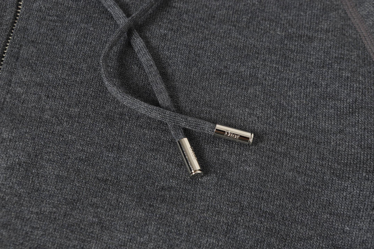 Dior 26s Reversible Hoodie Grey Blue Dior Oblique Knit Men