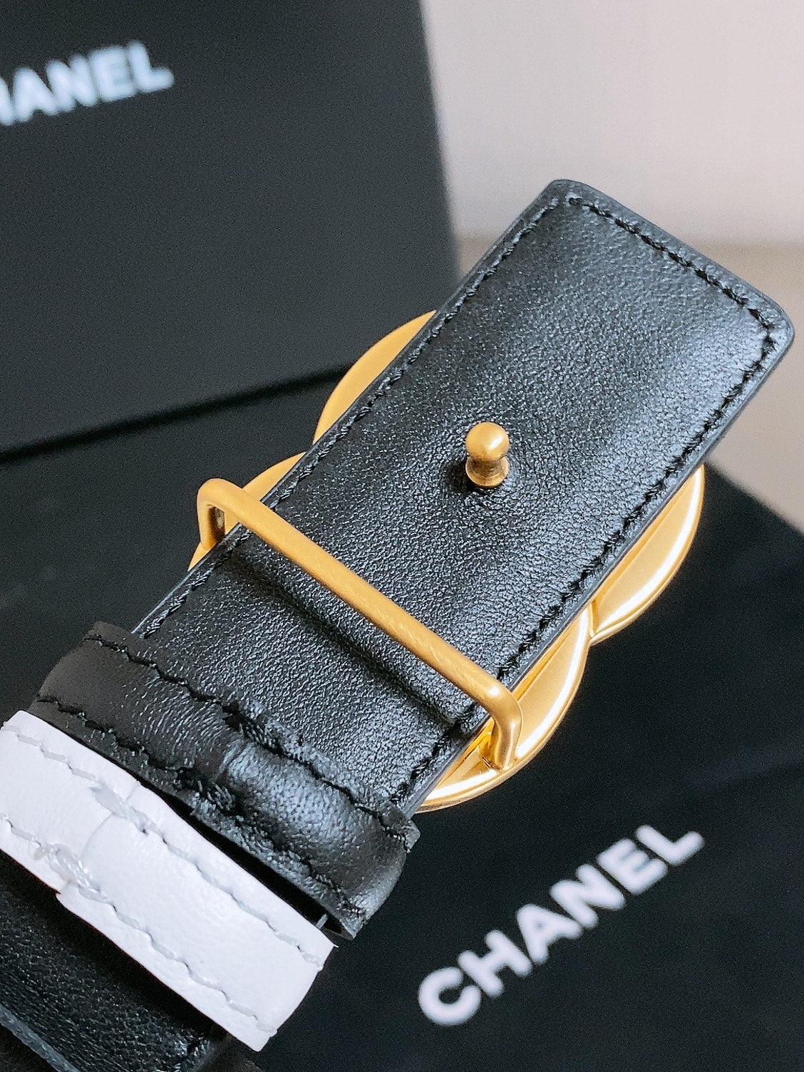 Chanel 2026 Double-C Buckle Belt 30mm Black White Calfskin