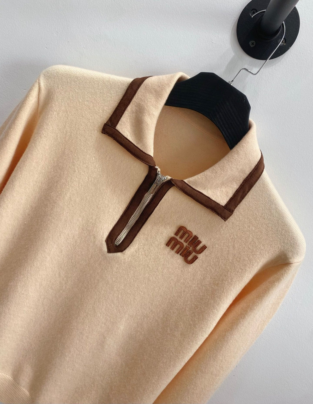 Miumiu 2026 Long-Sleeved Polo Sweater Beige Wool 433365
