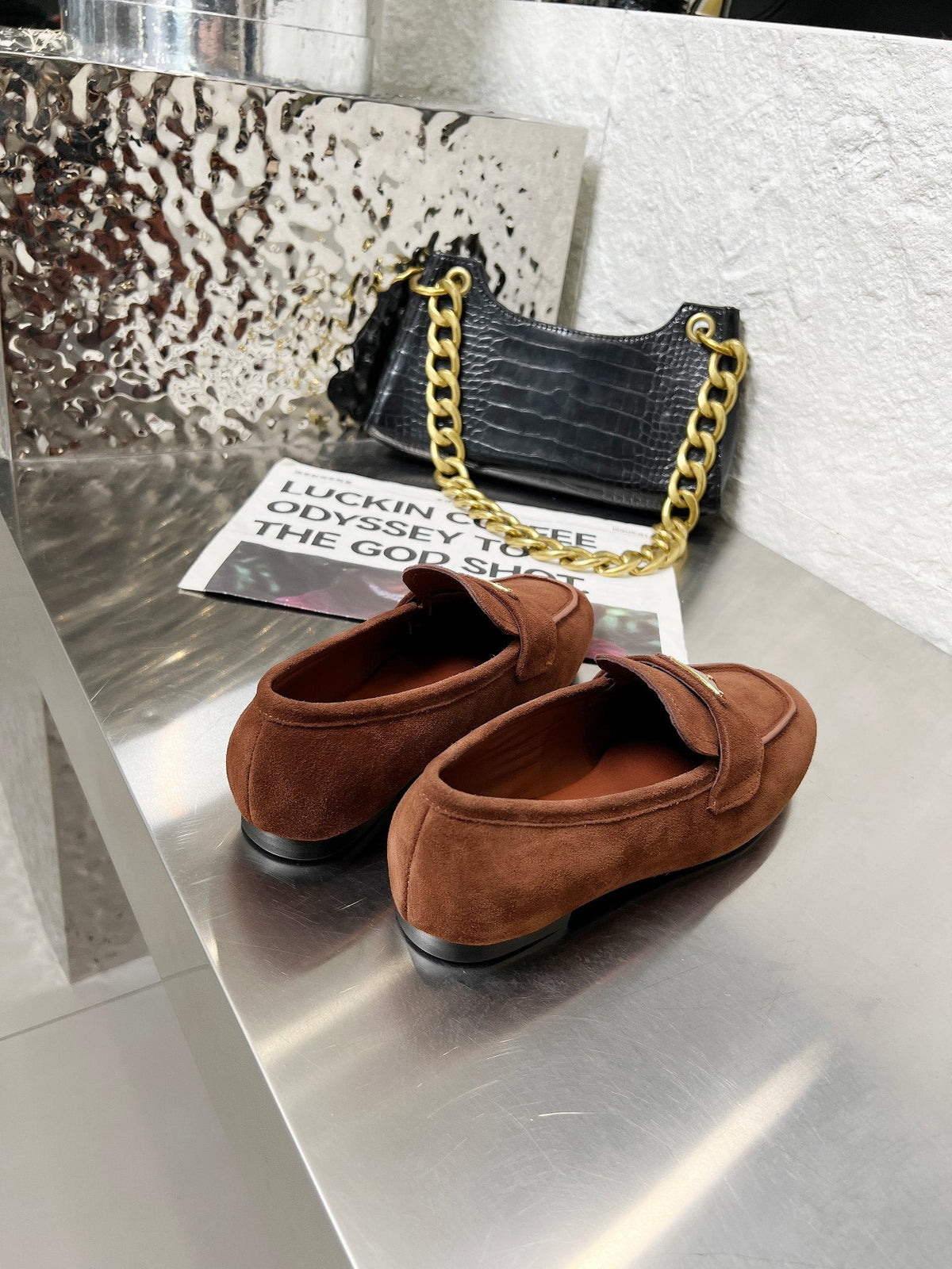Prada 26S Classic Loafers Chocolate Brown Logo Suede