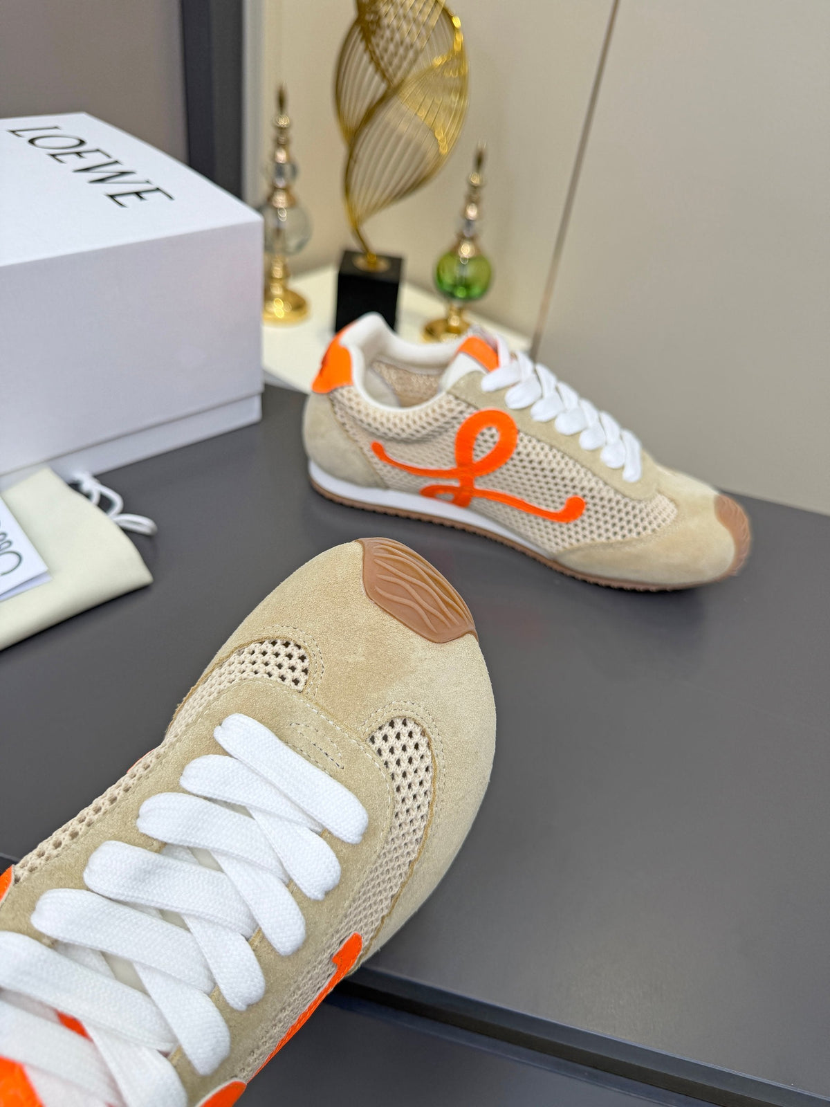 Loewe 26S Runner 2.0 Sneakers in Beige Suede and Mesh Fabric