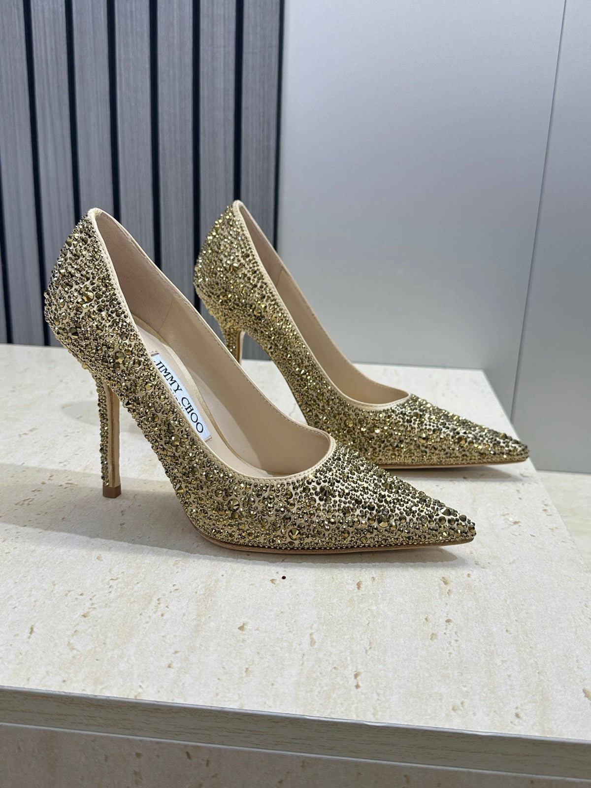 Jimmy Choo 26S High Heels 9.5cm Gold Crystal-Embellished 628491