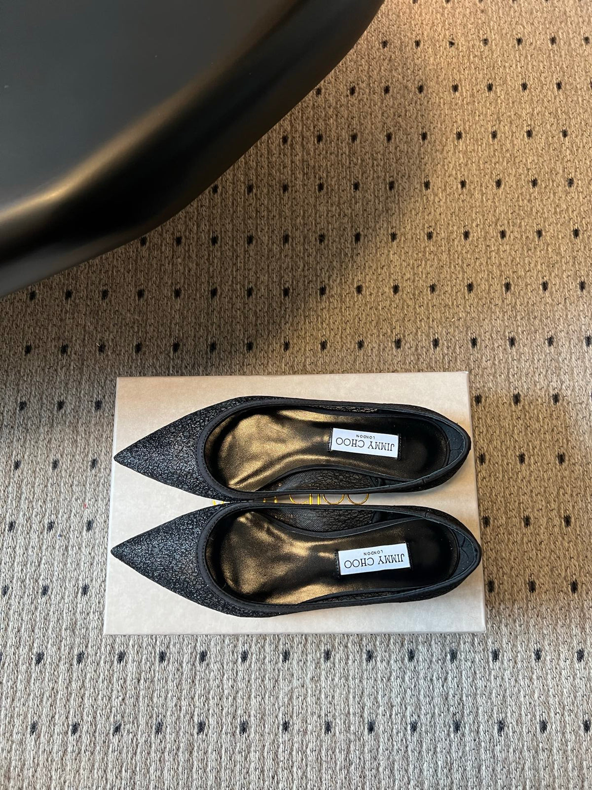 Jimmy Choo 26S Pointed-Toe Flats Black Mesh 948135