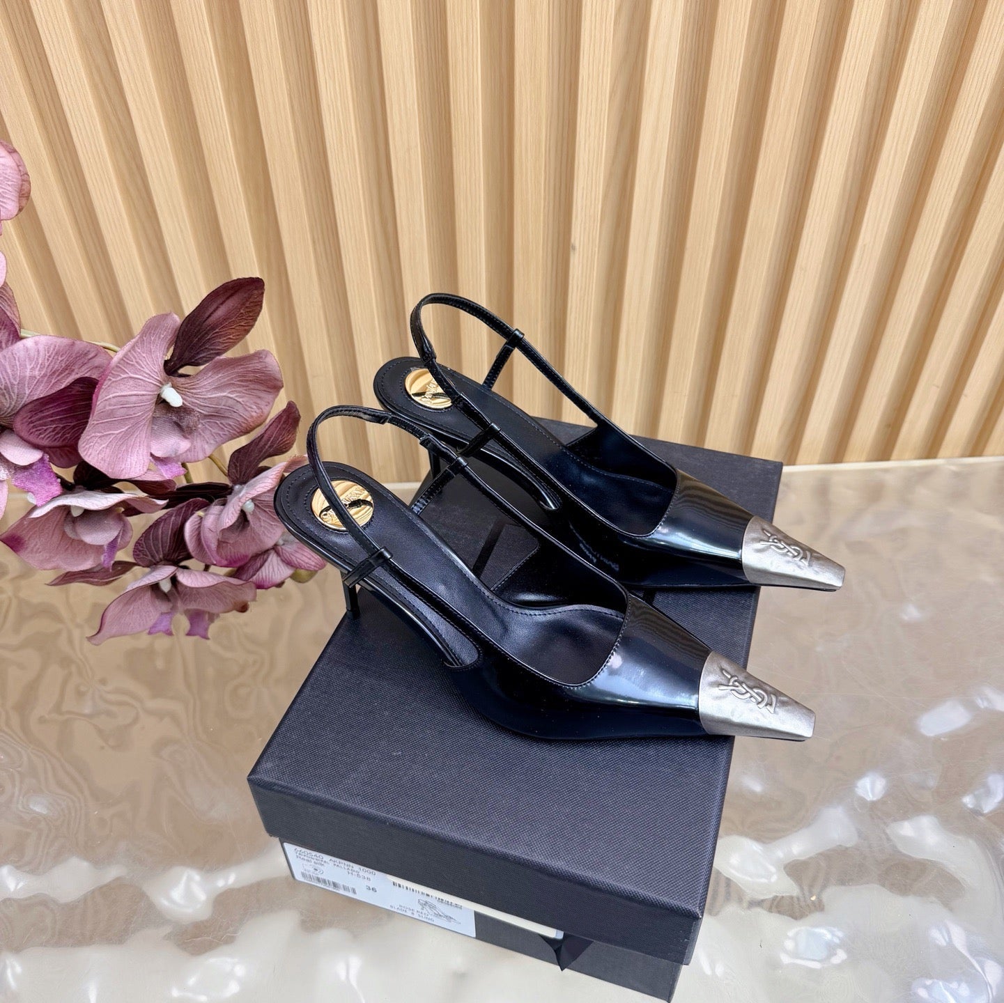 YSL Jeanne Slingback 7.5cm Black Leather